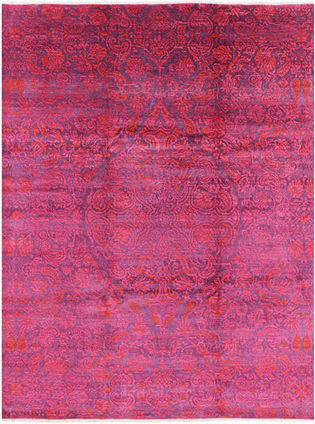 Purple William Morris Hand Knotted Wool Area Rug - 9' 0" X 11' 10" - Golden Nile