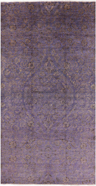 Purple William Morris Handmade Wool Rug - 8' 0" X 16' 0" - Golden Nile