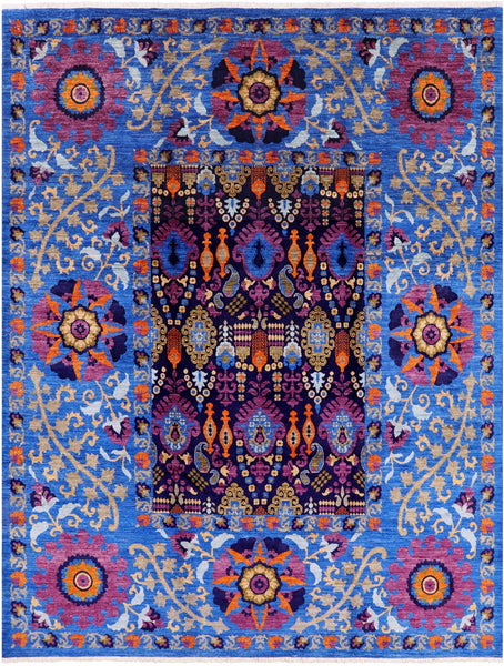 Blue William Morris Handmade Wool Rug - 8' 2" X 10' 2" - Golden Nile