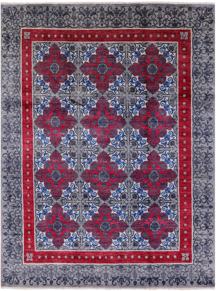 Grey William Morris Hand Knotted Wool Rug - 7' 10" X 10' 3" - Golden Nile