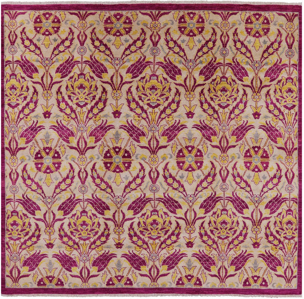 Square William Morris Hand Knotted Wool Rug - 7' 10" X 8' 3" - Golden Nile