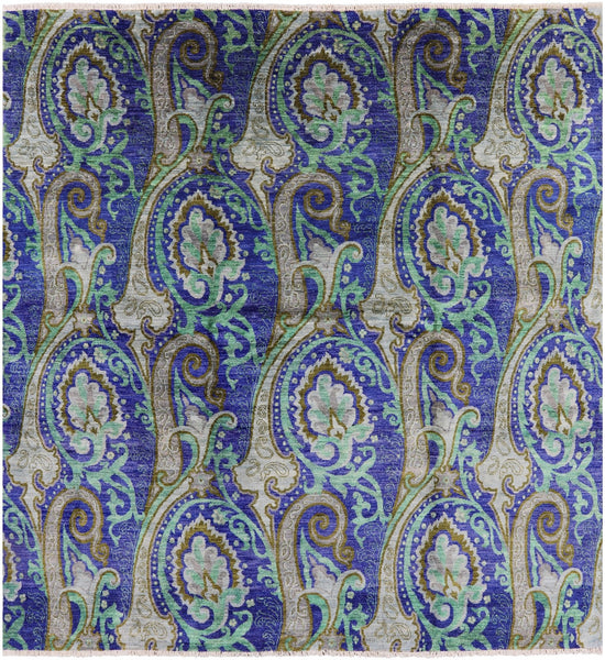 Square William Morris Hand Knotted Wool Rug - 7' 10 X 8' 4 - Golden Nile