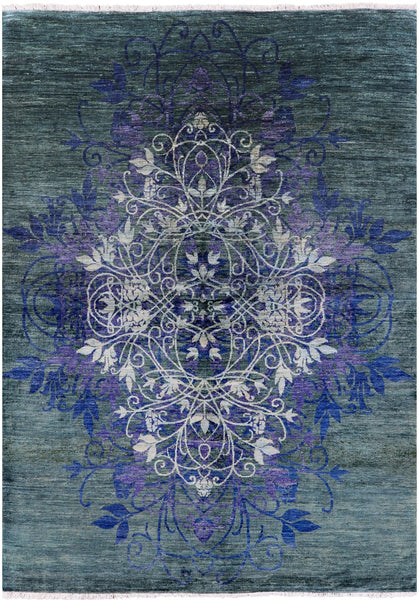 Green William Morris Handmade Wool Rug - 6' 2" X 8' 7" - Golden Nile