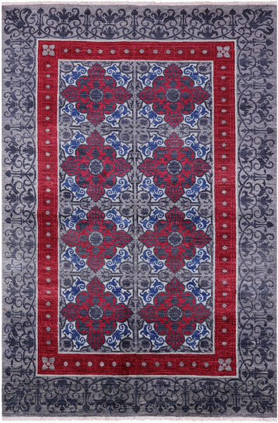 Grey William Morris Handmade Wool Rug - 6' 2" X 9' 1" - Golden Nile