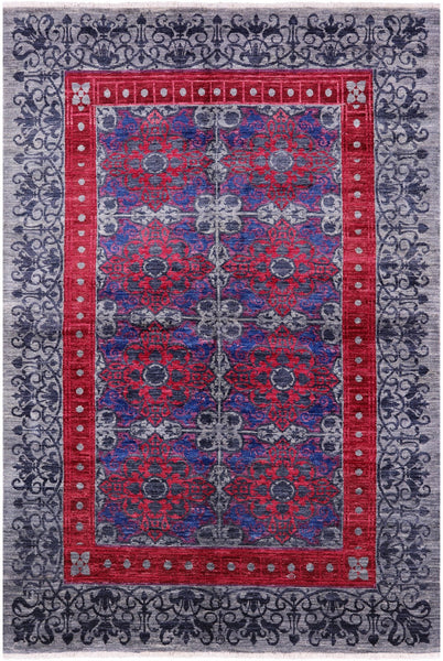 Grey William Morris Handmade Wool Rug - 5' 11" X 8' 9" - Golden Nile