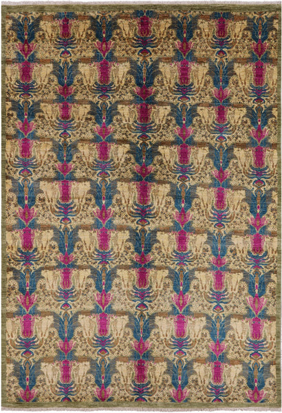 Green William Morris Handmade Wool Area Rug - 6' 0" X 8' 7" - Golden Nile