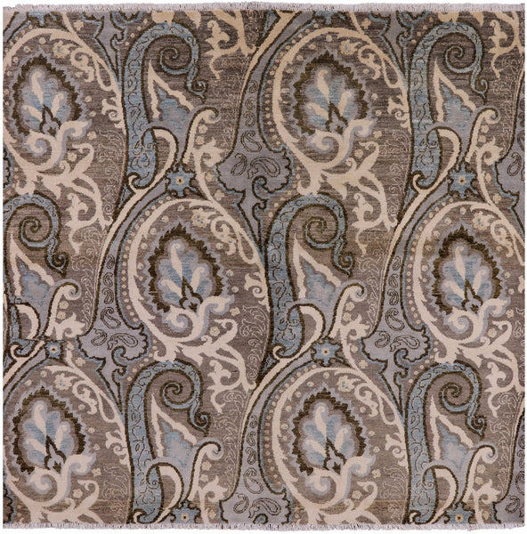 Square William Morris Hand Knotted Wool Rug - 6' 1" X 6' 3" - Golden Nile