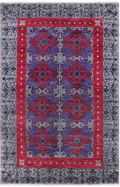 Grey William Morris Hand Knotted Wool Rug - 6' 0" X 9' 1" - Golden Nile