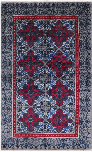 Grey William Morris Handmade Wool Rug - 5' 1" X 8' 1" - Golden Nile