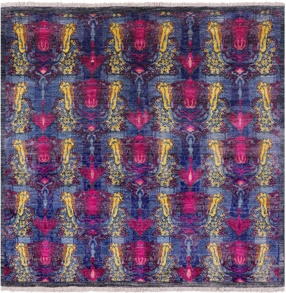 Square William Morris Hand Knotted Wool Rug - 4' 10" X 5' 0" - Golden Nile