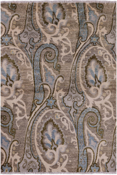 William Morris Hand Knotted Wool Rug - 4' 1" X 5' 10" - Golden Nile