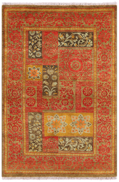 William Morris Hand Knotted Wool Rug - 4' 1" X 6' - Golden Nile