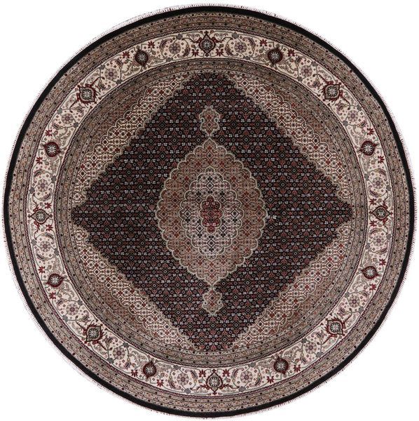 Round Bijar Handmade Wool & Silk Rug - 8' 0" X 8' 0" - Golden Nile