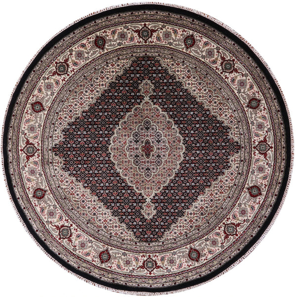 Round Bijar Hand Knotted Wool & Silk Rug - 6' 0" X 6' 0" - Golden Nile