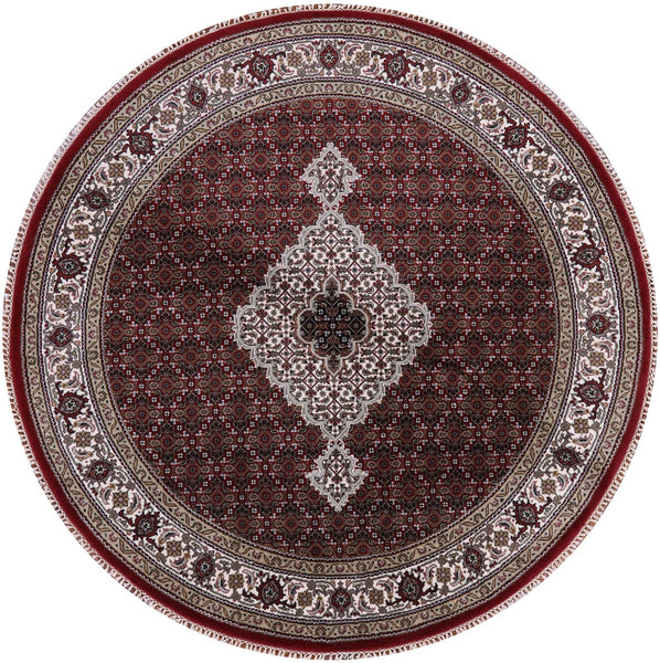 Round Bijar Hand Knotted Wool & Silk Rug - 6' 1" X 6' 1" - Golden Nile
