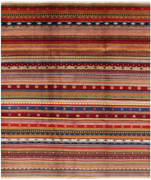 Persian Tribal Gabbeh Hand Knotted Wool Rug - 8' 2" X 9' 5" - Golden Nile