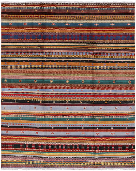 Tribal Gabbeh Hand Knotted Wool Rug - 8' 0" X 9' 11" - Golden Nile