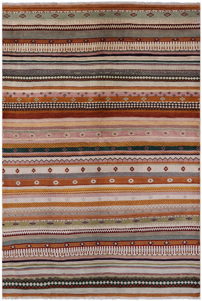 Tribal Persian Gabbeh Handmade Wool Rug - 6' 2" X 8' 11" - Golden Nile