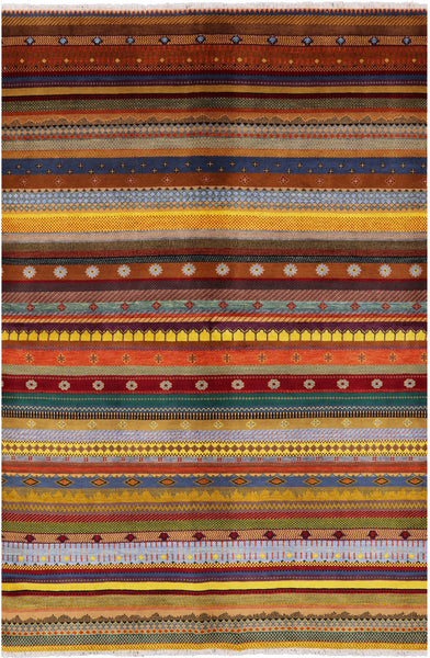 Tribal Gabbeh Handmade Wool Rug - 6' 2" X 9' 1" - Golden Nile