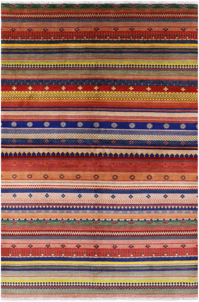 Persian Gabbeh Tribal Hand Knotted Wool Rug - 6' 1" X 9' 1" - Golden Nile