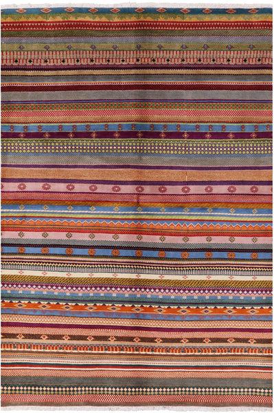 Persian Tribal Gabbeh Hand Knotted Wool Rug - 6' 1" X 8' 9" - Golden Nile