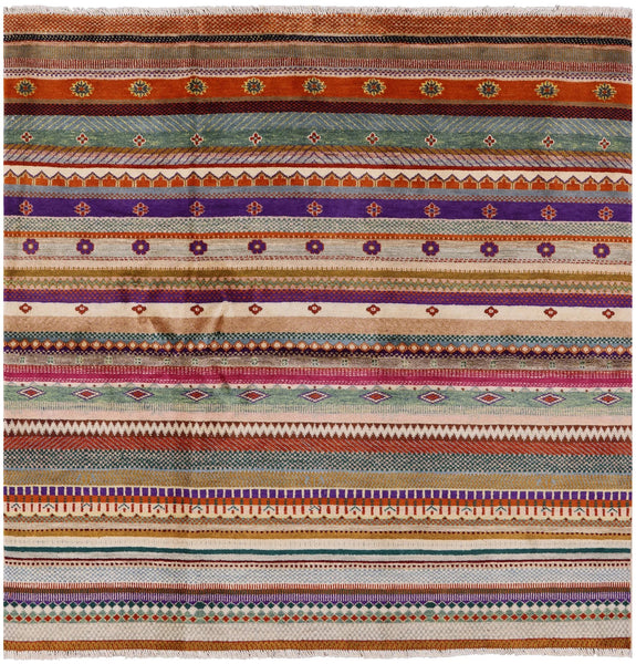 Square Tribal Gabbeh Handmade Wool Rug - 5' 7" X 5' 7" - Golden Nile