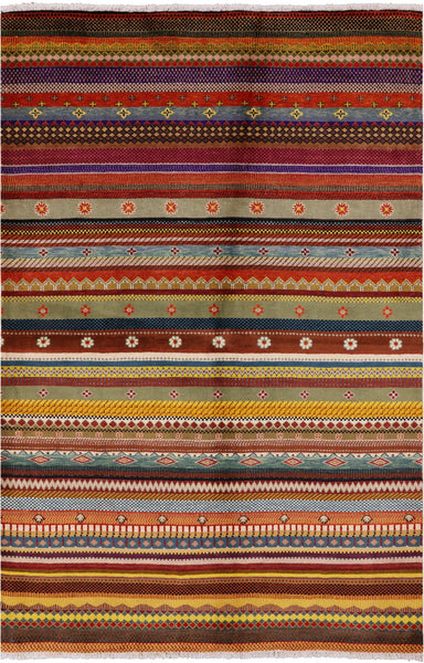 Tribal Gabbeh Hand Knotted Wool Rug - 5' 2" X 7' 9" - Golden Nile