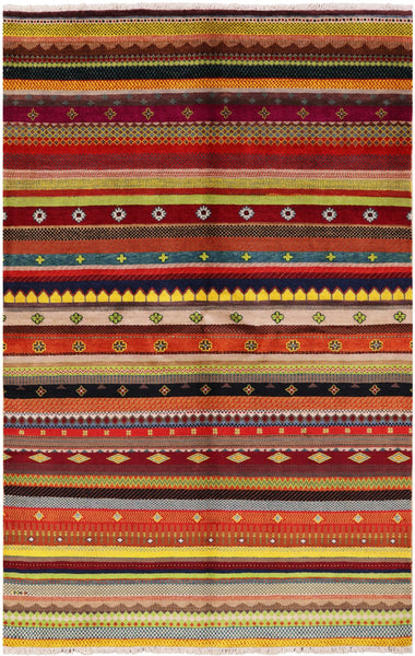 Persian Gabbeh Handmade Wool Rug - 5' 0" X 7' 9 - Golden Nile