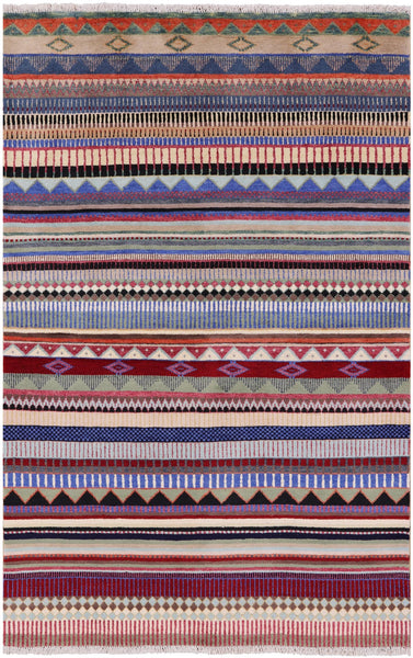 Tribal Persian Gabbeh Hand Knotted Wool Rug - 4' 0" X 6' 1" - Golden Nile