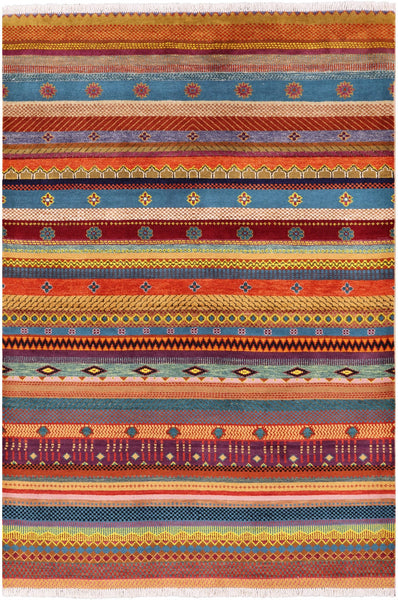 Persian Gabbeh Tribal Handmade Wool Rug - 4' 2" X 6' 0" - Golden Nile