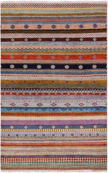 Tribal Persian Gabbeh Handmade Wool Rug - 4' 0" X 6' 3" - Golden Nile