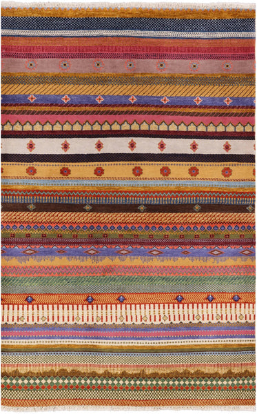 Persian Gabbeh Handmade Wool Rug - 4' 1" X 6' 3" - Golden Nile