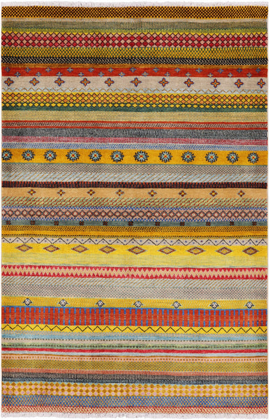 Persian Gabbeh Handmade Wool Rug - 4' 1" X 6' 4" - Golden Nile