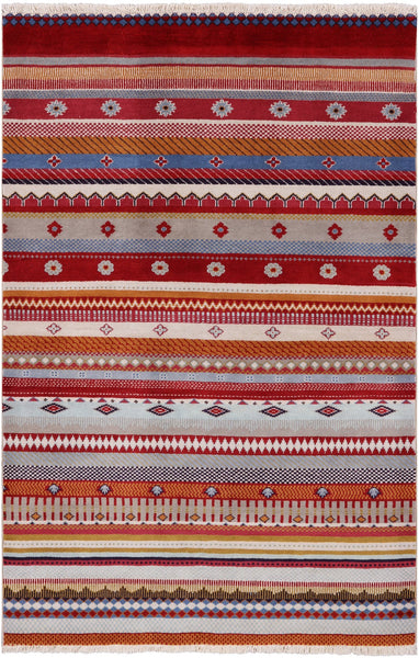 Persian Tribal Gabbeh Handmade Wool Rug - 4' 0" X 6' 0" - Golden Nile