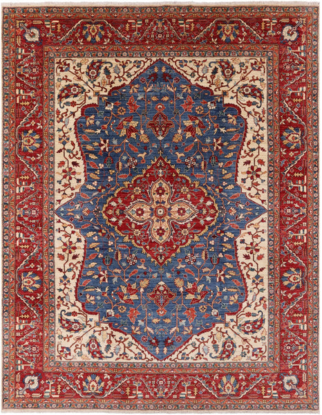 Blue Persian Fine Serapi Hand Knotted Wool Rug - 10' 2" X 13' 1" - Golden Nile