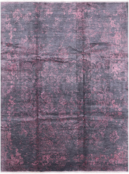 Grey Contemporary Hand Knotted Wool & Silk Rug - 9' 0" X 12' 1" - Golden Nile