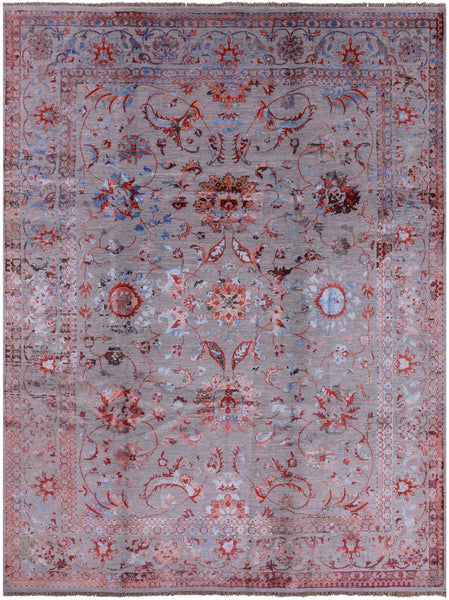 Grey Persian Handmade Wool & Silk Rug - 9' 0" X 11' 10" - Golden Nile