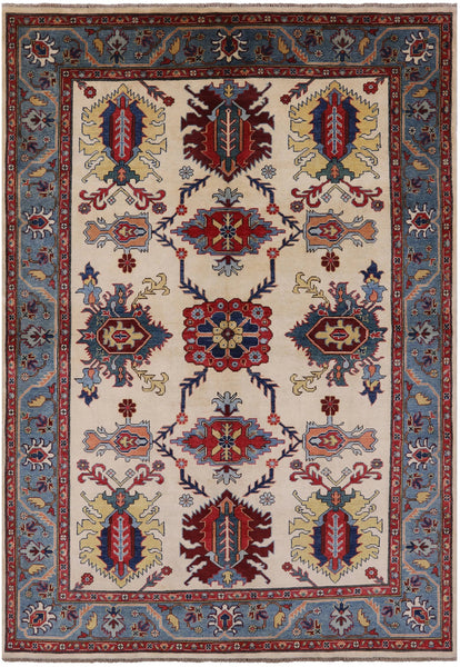 Geometric Hand Knotted Wool Rug - 6' 7" X 9' 6" - Golden Nile