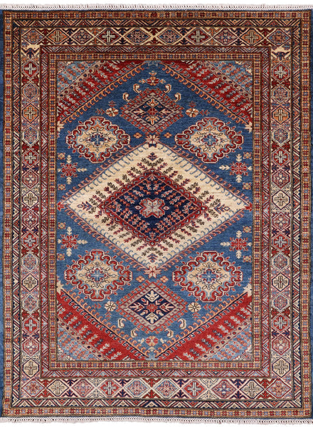 Blue Super Kazak Hand Knotted Area Rug - 5' 11" X 7' 8" - Golden Nile