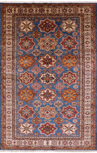 Blue Super Kazak Hand Knotted Area Rug - 6' 3" X 9' 9" - Golden Nile