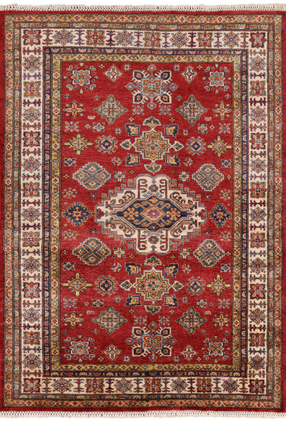 Red Super Kazak Handmade Wool Area Rug - 4' 11" X 6' 10" - Golden Nile