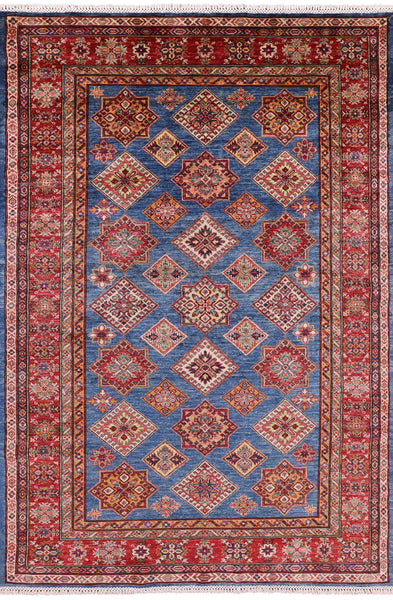 Blue Super Kazak Hand Knotted Area Rug - 5' 6" X 8' 0" - Golden Nile