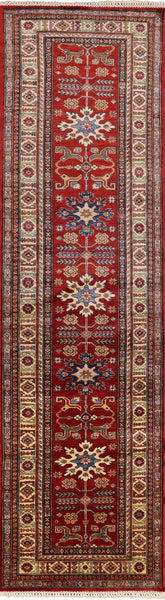 Red Super Kazak Hand Knotted Wool Runner Rug - 2' 9" X 10' 5" - Golden Nile