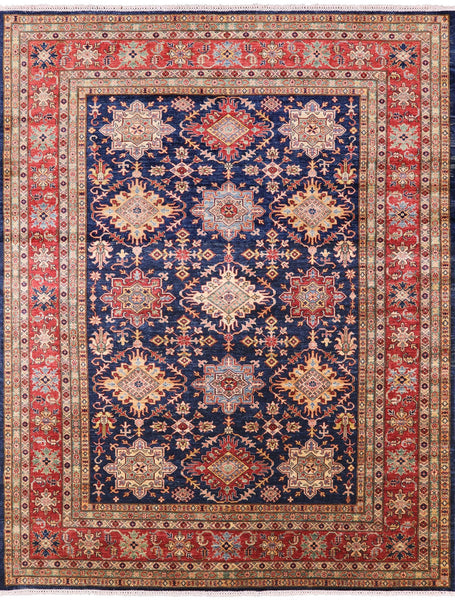 Blue Super Kazak Hand Knotted Wool Area Rug - 8' 0" X 9' 11" - Golden Nile