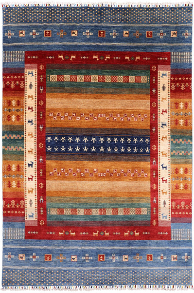 Tribal Gabbeh Hand Knotted Wool Area Rug - 6' 8" X 9' 8" - Golden Nile