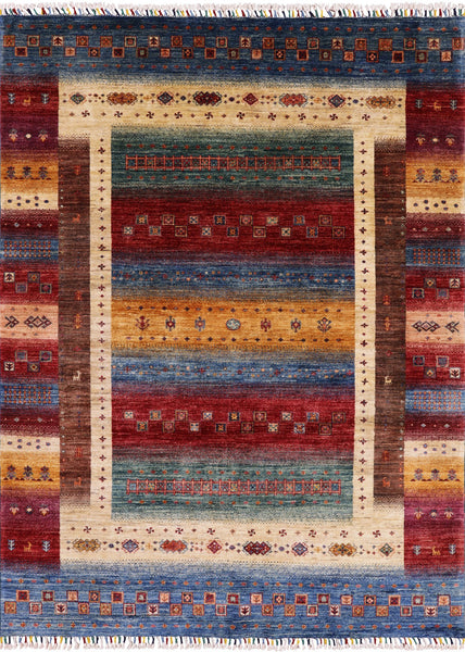 Persian Gabbeh Tribal Hand Knotted Wool Rug - 5' 9" X 7' 9" - Golden Nile