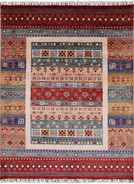 Tribal Persian Gabbeh Hand Knotted Wool Rug - 5' 0" X 6' 7" - Golden Nile