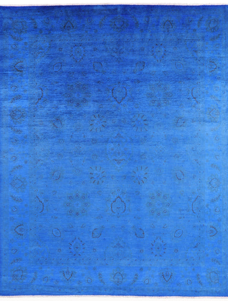 Blue Full Pile Overdyed Handmade Wool Area Rug - 8' 0" X 9' 10" - Golden Nile