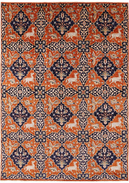 Orange Fine Serapi Hand Knotted Wool Area Rug - 8' 11" X 12' 2" - Golden Nile