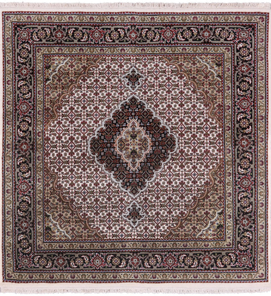 Square Bijar Hand-Knotted Wool & Silk Rug - 4' 8" X 4' 10" - Golden Nile